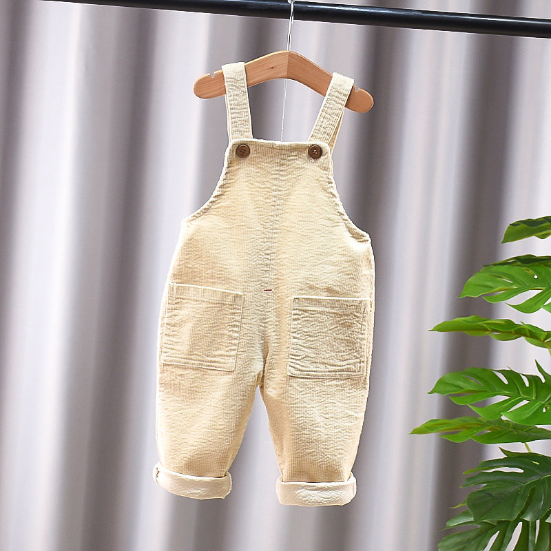 New Corduroy Baby Kids Denim Suspender Pants