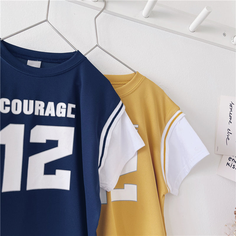 Xiaojie's Boy Sports Style Fake Two Short-sleeved Children's New Summer Casual Tops Baby Handsome T-shirt