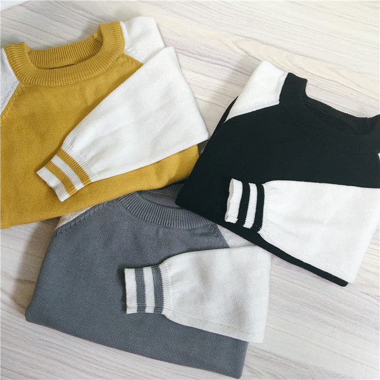 Spring and Autumn New Children's Cotton Cuffs Colorblock Striped Wild Baby Sweater