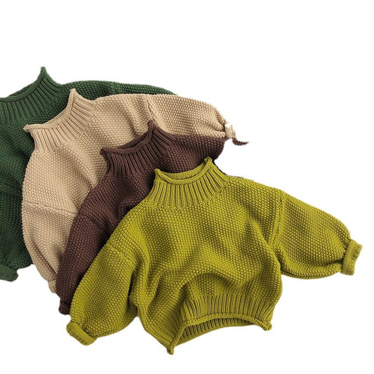 Kids' Sweater Autumn Winter Retro Knitted Turtleneck Pullover