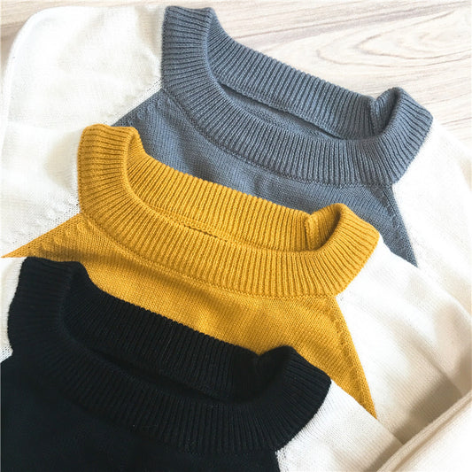 Spring and Autumn New Children's Cotton Cuffs Colorblock Striped Wild Baby Sweater