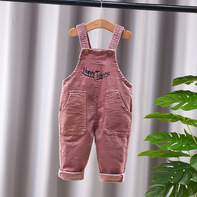 New Corduroy Baby Kids Denim Suspender Pants