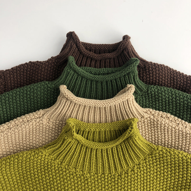 Kids' Sweater Autumn Winter Retro Knitted Turtleneck Pullover