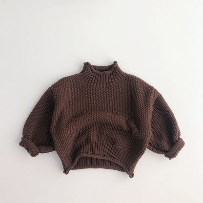 Kids' Sweater Autumn Winter Retro Knitted Turtleneck Pullover