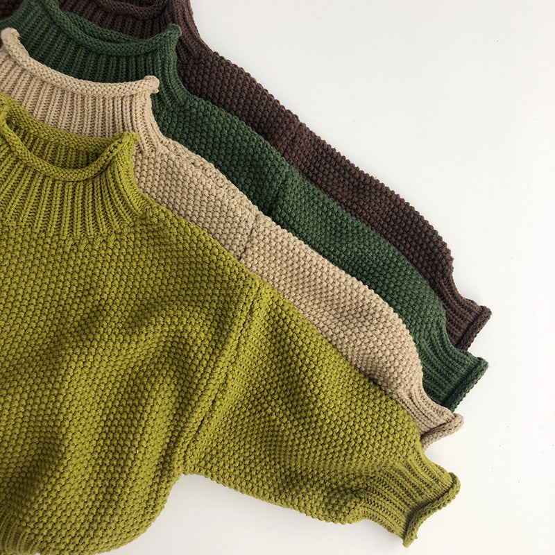 Kids' Sweater Autumn Winter Retro Knitted Turtleneck Pullover