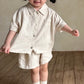 Boy's Fashionable Handsome Lapels Shirt Shorts Casual Two-piece Suit