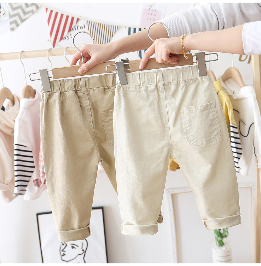 Solid Color Casual Pants Children's Baby Stretch Cotton Foreign Style Long Pants