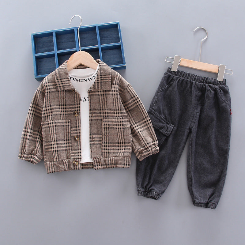 Baby boy long sleeve plaid suit