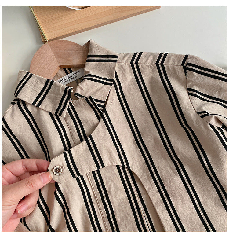 Boys Long Sleeve Shirt Striped Children's Personalized Shirt Baby Korean One Piece Top