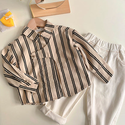 Boys Long Sleeve Shirt Striped Children's Personalized Shirt Baby Korean One Piece Top