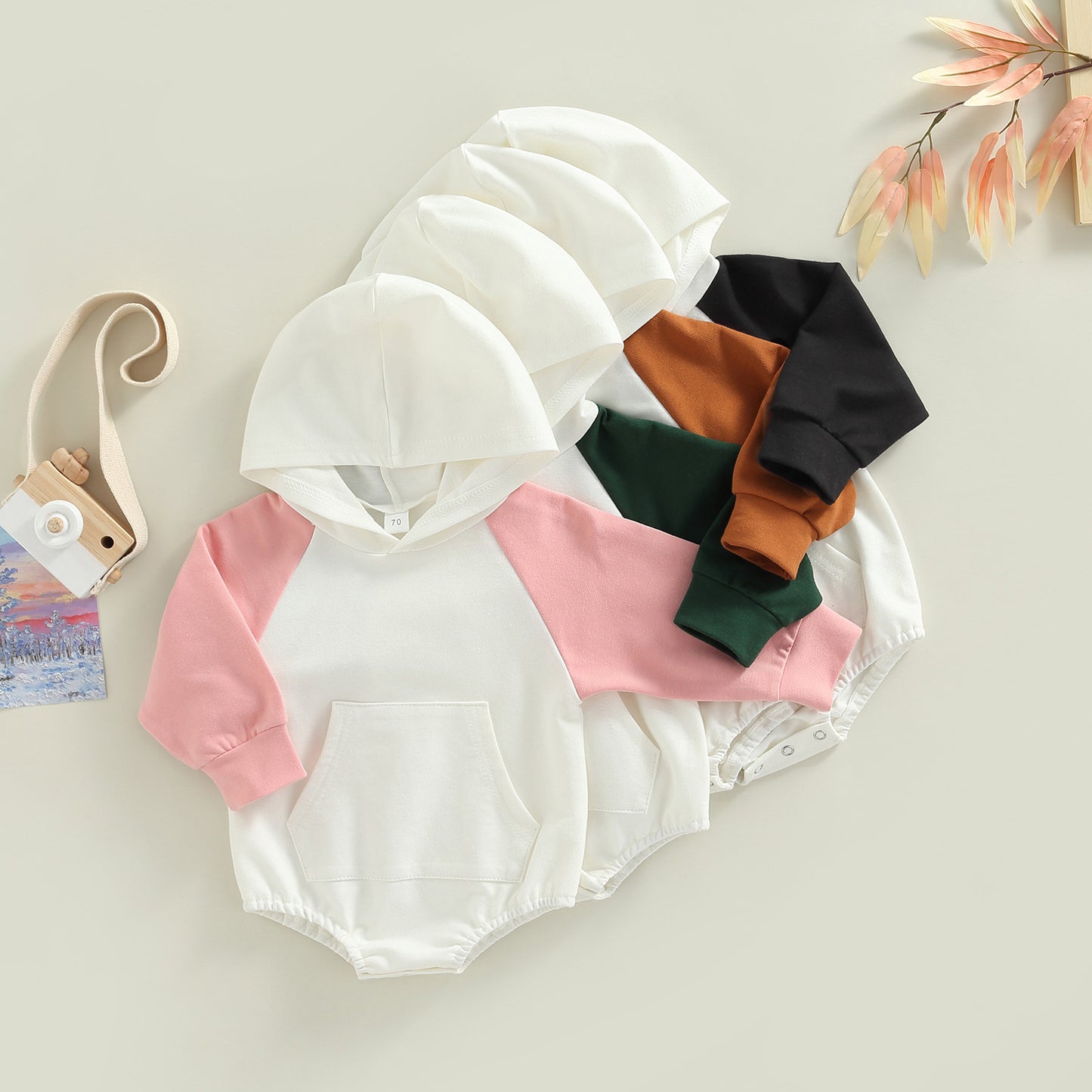 Autumn Long Sleeve Hooded Colorblock Baby Romper