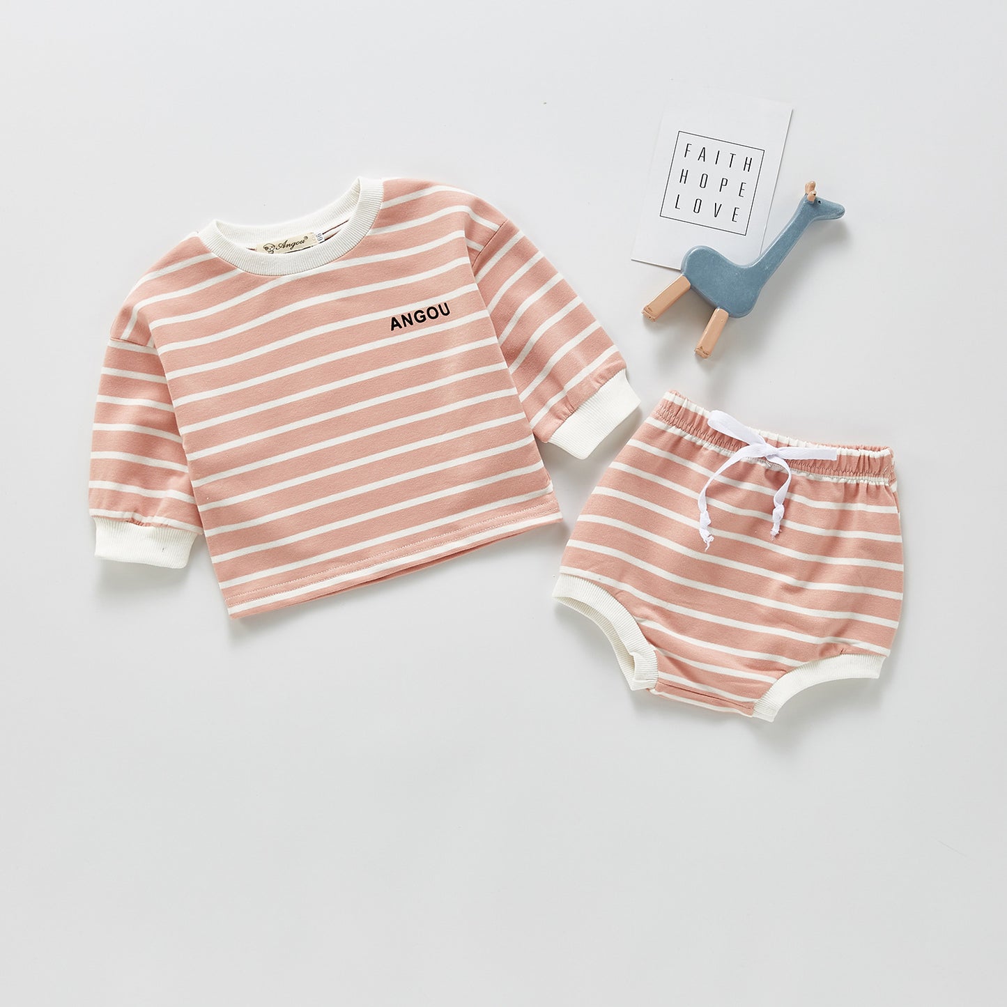 Long-sleeved Striped Two-piece Set