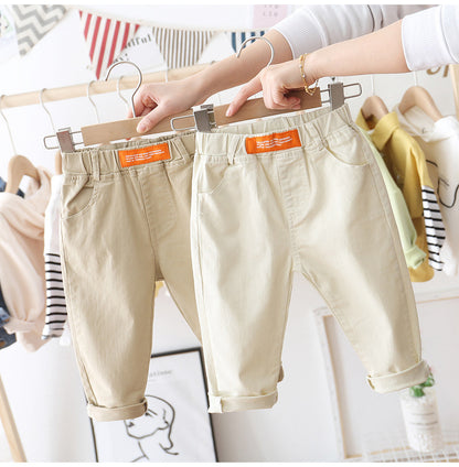 Solid Color Casual Pants Children's Baby Stretch Cotton Foreign Style Long Pants