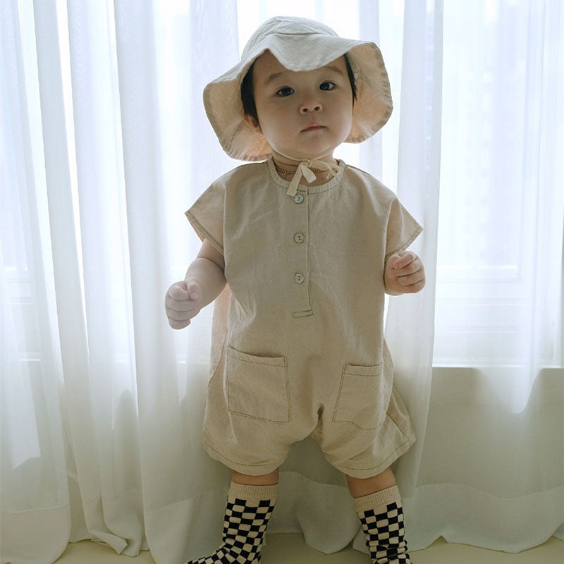 Plaid Romper Hat Two-piece Baby Summer Clothes