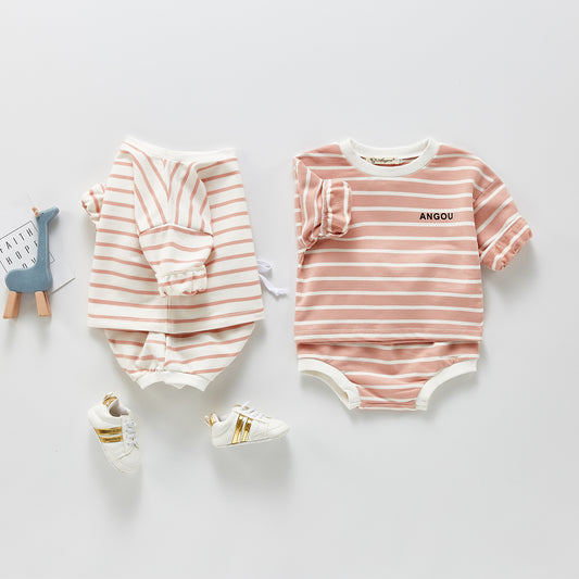 Long-sleeved Striped Two-piece Set