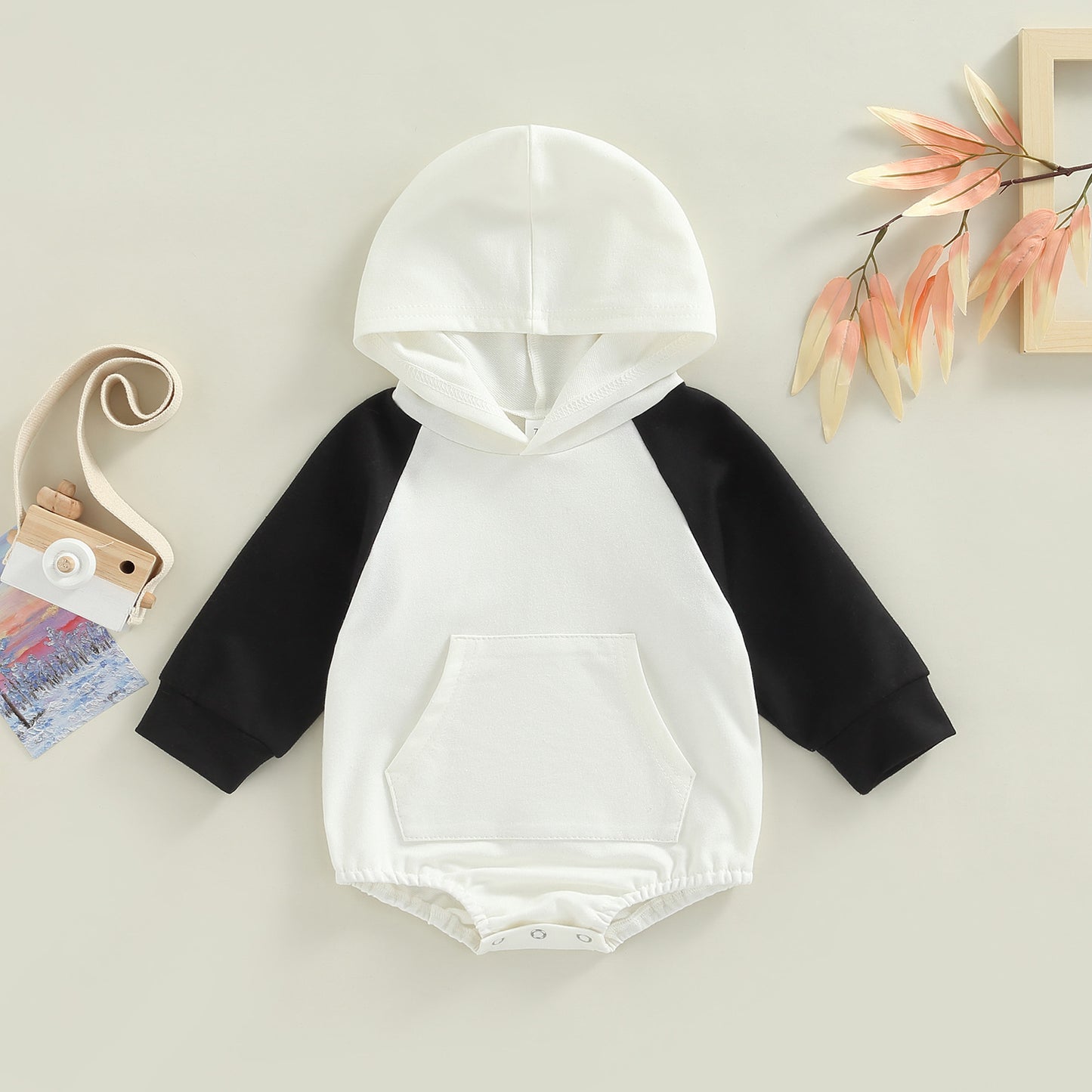 Autumn Long Sleeve Hooded Colorblock Baby Romper