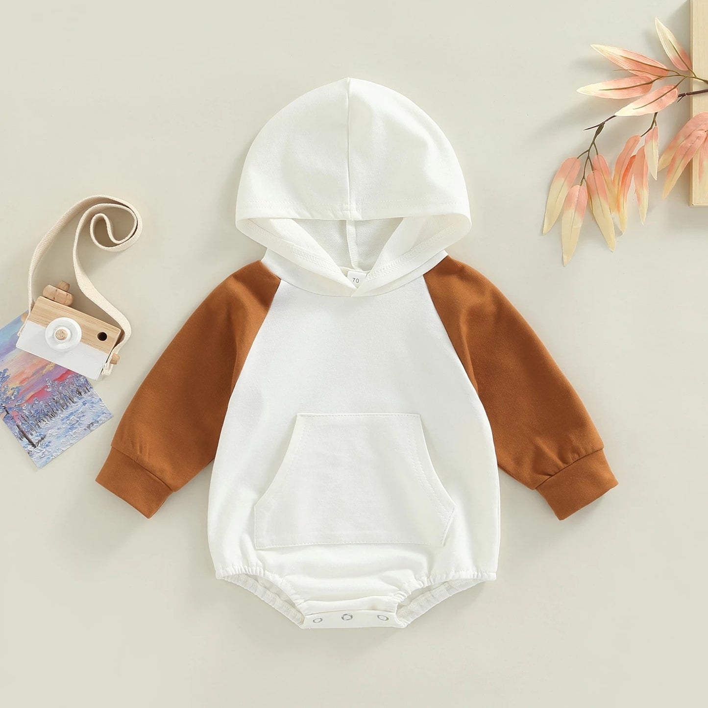 Autumn Long Sleeve Hooded Colorblock Baby Romper