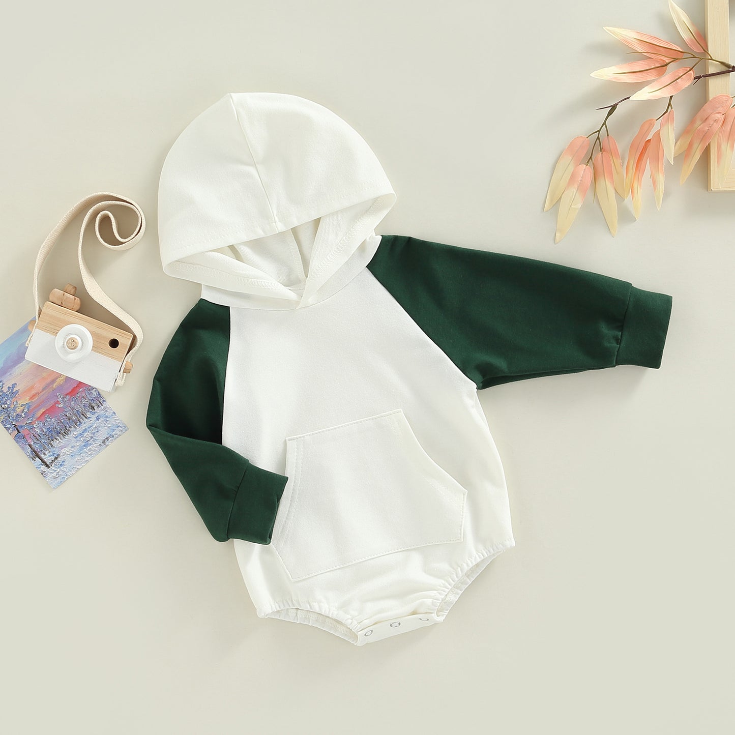 Autumn Long Sleeve Hooded Colorblock Baby Romper